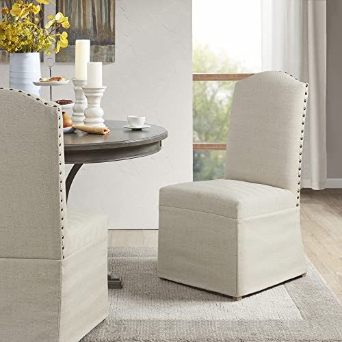 Madison Park Foster High Back Padded Seat with Nailhead Trim, Skirt, and Solid Wood Legs, Kitchen Furniture, 20.75" W x 25.25" D x 41" H, Beige