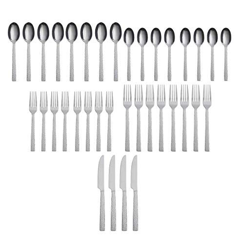 Oneida Chefs Table Hammered 45 Piece Everyday Flatware Set, Service for 8, 18/0 Stainless Steel,Silverware Set