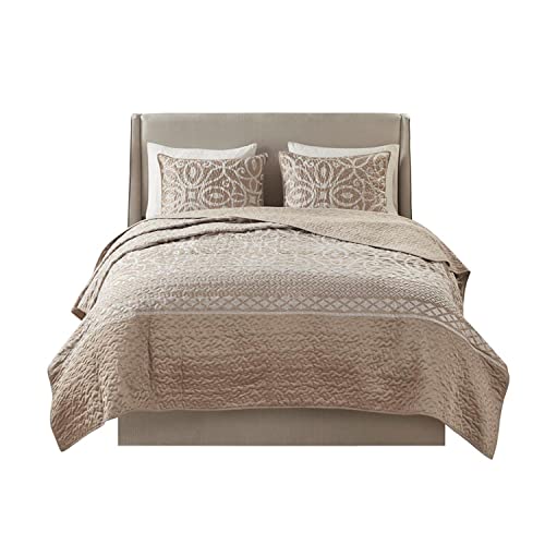 Madison Park Polyester Reversible Coverlet Set with Taupe Finish MP13-7712
