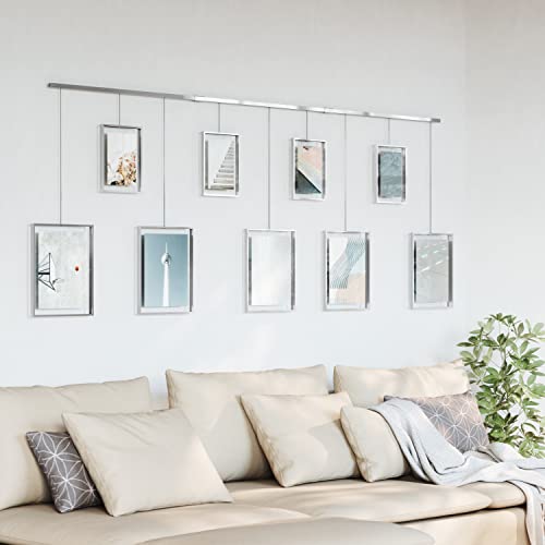 Umbra Exhibit Wall Frame with Metal Rod for Hanging-Rimless Design-Suitable for Living Room, Bathroom, Bedroom, Entryway and More, Chrome
