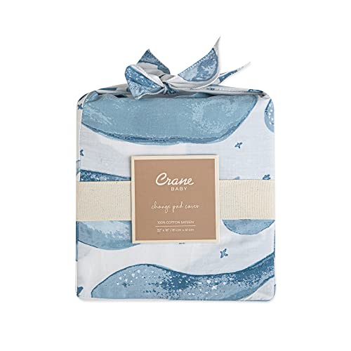 Crane Baby Stretchy Changing Pad Cover, Breathable Changing Pad Cover for Boys and Girls, Whale, 16”w x 32”h, Blue
