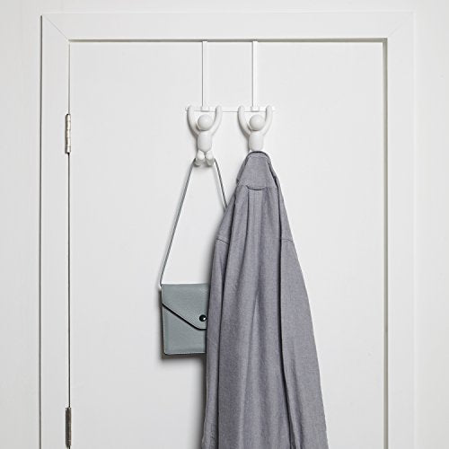 Umbra Buddy Over The Door Double Hook- Over the Door Double Hook, Decorative, Increases Storage, Storage for Coats, Hats, Scarves, Towels and More, Matte White Finish
