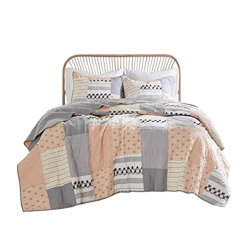 Madison Park Shabby Chic ANI Cotton Coverlet Set with Blush and Gray MP13-7370