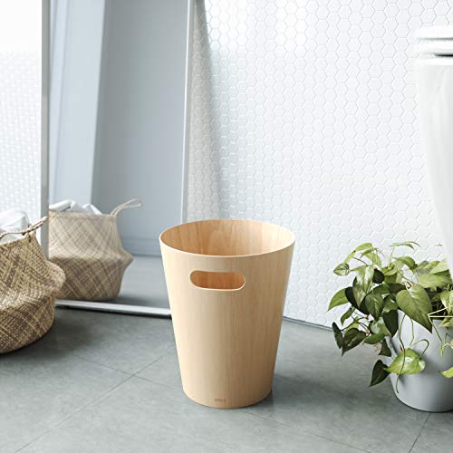Umbra Woodrow, Natural 2 Gallon Modern Wooden Trash Can Wastebasket or Recycling Bin for Home or Office