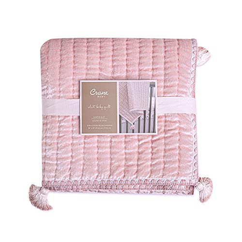 Crane Baby Blanket, Soft Cotton Quilted Nursery and Stroller Blanket for Boys and Girls, Light Pink, 36” x 36” (BC-100QB)