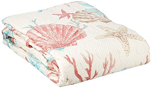 Madison Park Pebble Beach Luxury Oversized Cotton Quilted Throw Coral Aqua 50x70 Coastal Premium Soft Cozy Cotton Sateen For Bed, Couch or Sofa