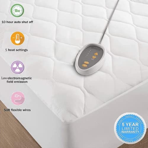 Beautyrest 3M Scotchgard Heated Mattress Pad - Electric Bed Warmer with 5 Heat Settings, 10 Hr Auto Shut Off Timer, All Around Elastic Deep Pocket, UL Certified, Machine Washable, White Full
