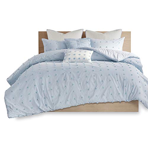 Urban Habitat Cotton Comforter Set-Tufts Pompom Design All Season Bedding, Matching Shams, Decorative Pillows, Twin/Twin XL, Brooklyn, Jacquard Blue