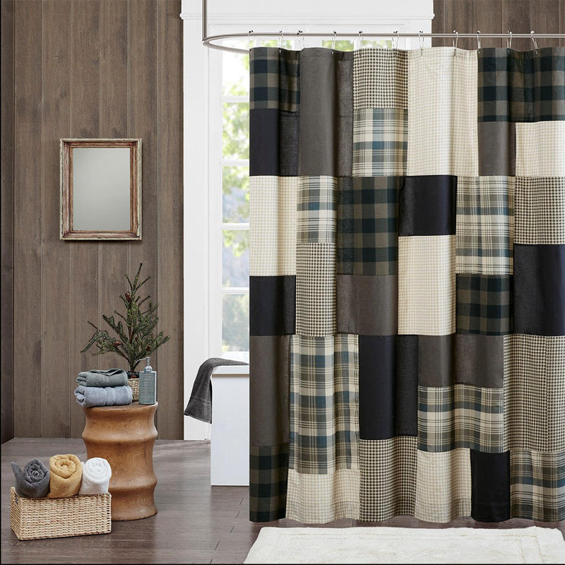 Home Outfitters Tan 100% Cotton Printed Pieced Lined Shower Curtain 72x72", Shower Curtain for Bathrooms, Lodge/Cabin