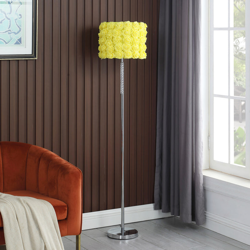 Home Outfitters 63" Steel Traditional Shaped Floor Lamp With Yellow Roses Drum Shade