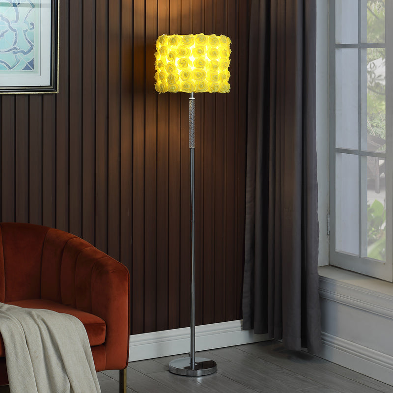 Home Outfitters 63" Steel Traditional Shaped Floor Lamp With Yellow Roses Drum Shade