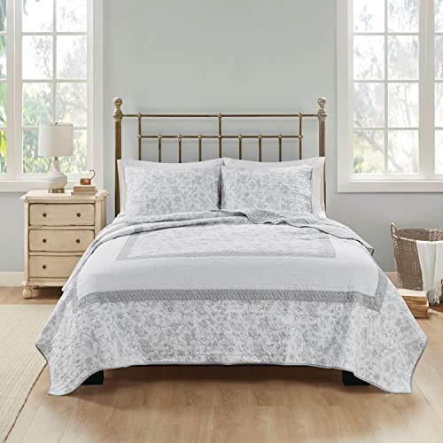 Madison Park Cotton Printed Coverlet Set with Cream and Grey Finish MP13-7718