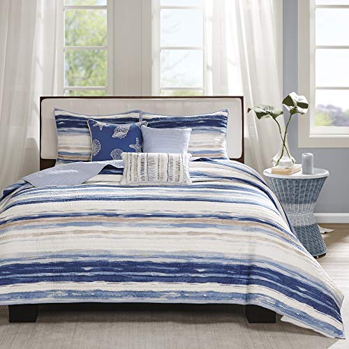 Madison Park Marina 6 Piece Quilted Coverlet Set, Blue, Cal King, King King(104"x94")