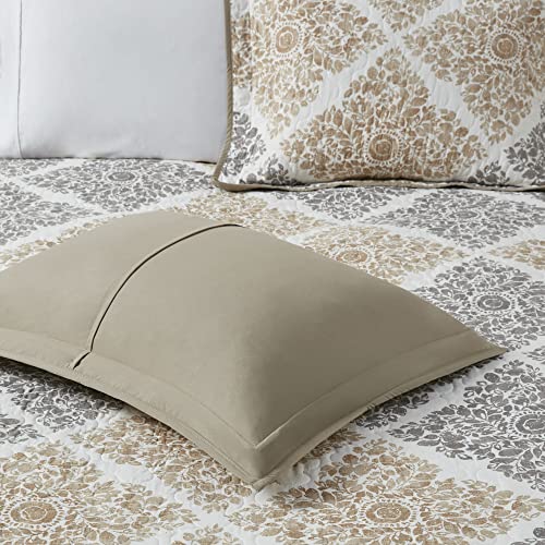 Madison Park Claire Quilt Modern Design - All Season, Breathable Coverlet Bedspread Lightweight Bedding Set, Matching Shams, Decorative Pillow, King/Cal King (104 in x 92 in), Diamond Neutral 6 Piece