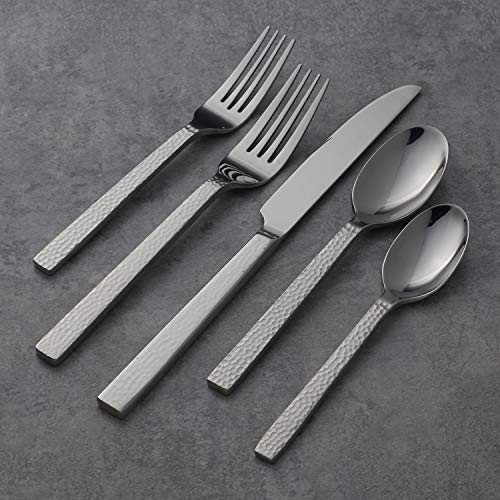 Oneida Chefs Table Hammered 45 Piece Everyday Flatware Set, Service for 8, 18/0 Stainless Steel,Silverware Set