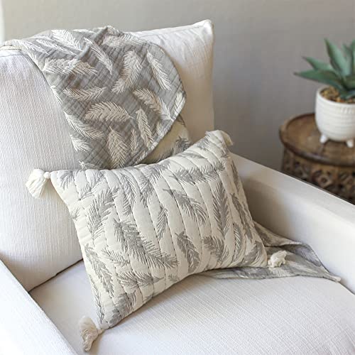 Crane Baby Pillow, Decorative Rectangle Jacquard Nursery Pillow for Newborns, Grey Feather, 12" x 16"