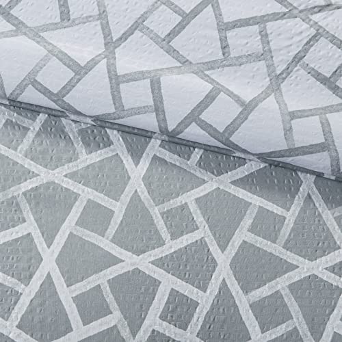 N Natori Soho Geometric Reversible Duvet Set Abstract Styling, Embossed Seersucker Design, All Season, Breathable Oversized Comforter Cover Bedding, Shams, King(110"x96") Grey/White 4 Piece