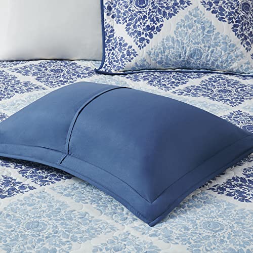 Madison Park Claire Quilt Modern Design - All Season, Breathable Coverlet Bedspread Lightweight Bedding Set, Matching Shams, Decorative Pillow, Full/Queen (90 in x 90 in), Diamond Blue 6 Piece