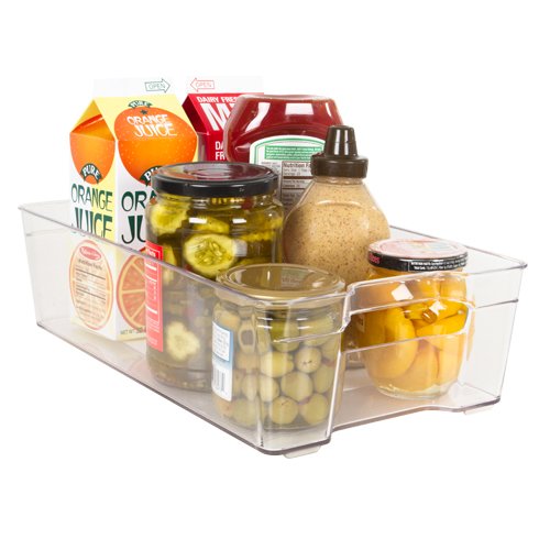 Kitchen Spaces Large Bin Food Storage Organizer for Fridge and Pantry, 14.1" x 8.4" x 3.9", Clear