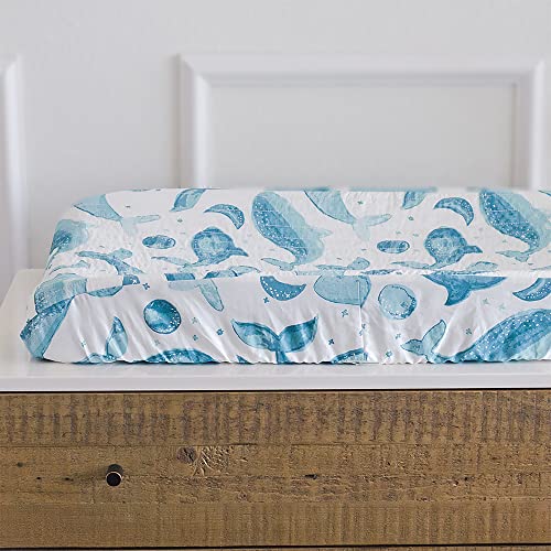 Crane Baby Stretchy Changing Pad Cover, Breathable Changing Pad Cover for Boys and Girls, Whale, 16”w x 32”h, Blue