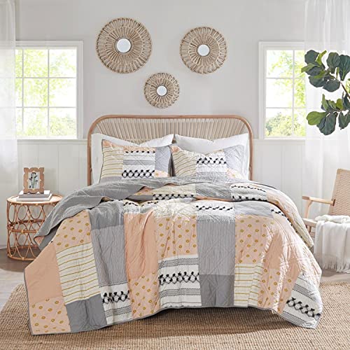 Madison Park Shabby Chic ANI Cotton Coverlet Set with Blush and Gray MP13-7370