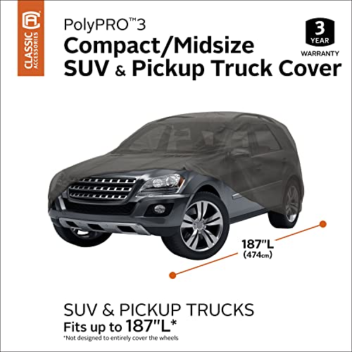 Classic Accessories Over Drive PolyPRO 3 Compact/Mid-Size SUV & Pickup Truck Cover, 187"L