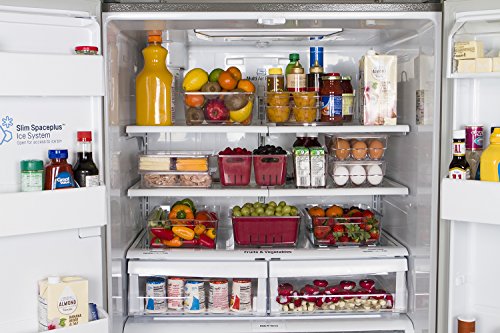 Kitchen Spaces Large Bin Food Storage Organizer for Fridge and Pantry, 14.1" x 8.4" x 3.9", Clear