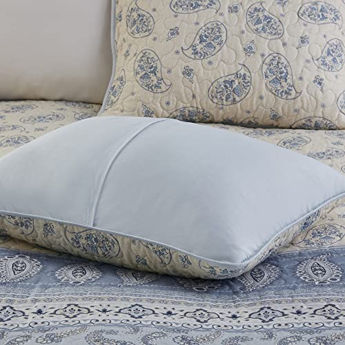 Madison Park April Reversible Cotton Quilt Set - Trendy Paisley Design Summer Coverlet, Lightweight All Season Bedding Layer, Matching Shams King/California King Blue/Taupe 3 Piece