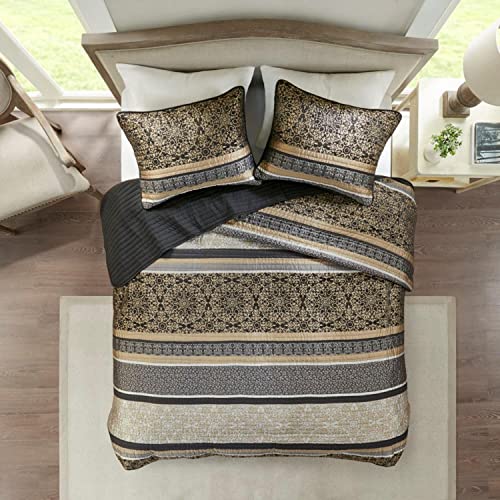 Madison Park Polyester Jacquard Coverlet Set in Black and Gold Finish MP13-7725
