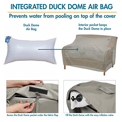 Duck Covers Weekend Water-Resistant Patio Loveseat Cover with Integrated Duck Dome, 52 x 35 x 35 Inch, Moon Rock, Patio Bench Cover