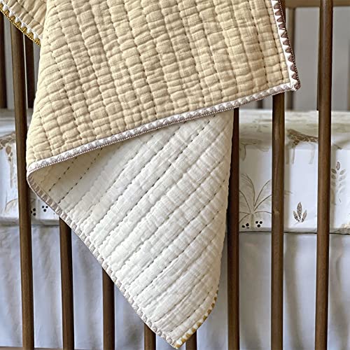 Crane Baby Blanket, Soft Cotton Quilted Nursery and Stroller Blanket for Boys and Girls, Light Yellow, 36” x 36”
