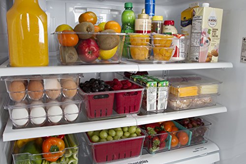 Kitchen Spaces Twin Colander Stackable Food Storage Organizer for Fridge, Freezer, and Pantry, 8.8" x 6.8" x 3.9", Red & Clear