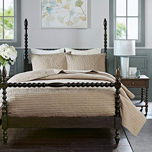 MADISON PARK SIGNATURE Serene King Size Quilt Bedding Set - Linen, Quilted – 3 Piece Bedding Quilt Coverlets – 100% Cotton Voile Bed Quilts Quilted Coverlet