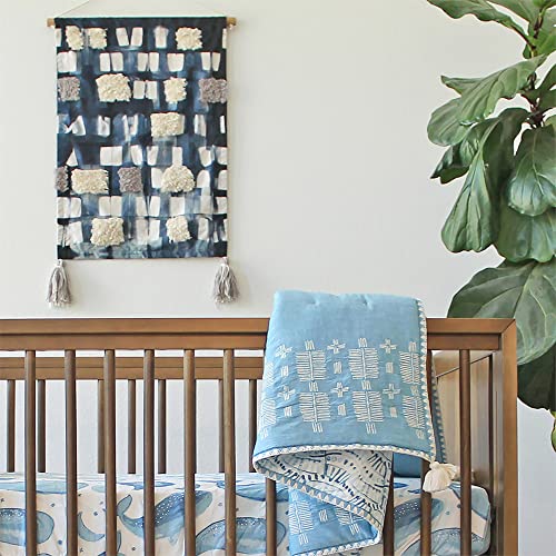 Crane Baby Nautical Nursery Décor, Dyed Cotton Wall Hanging for Boys and Girls, Ocean Blue, 18" x 21"