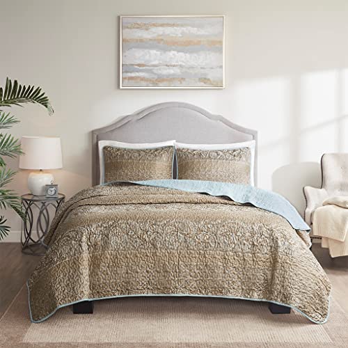 Madison Park Nadia Polyester Coverlet Set with Blue and Brown Finish