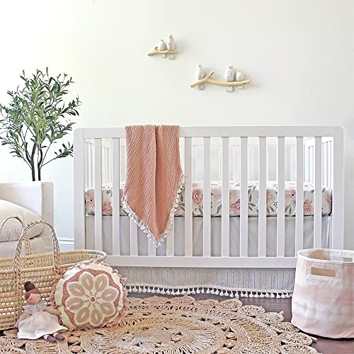 Crane Baby Pillow, Decorative Round Mandala Nursery Pillow for Newborns, Pink and White, 12" x 12"