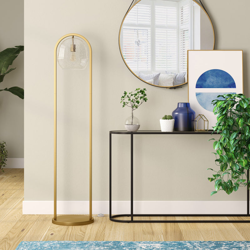 Home Outfitters 65" Brass Column Floor Lamp With Clear Seeded Glass Globe Shade