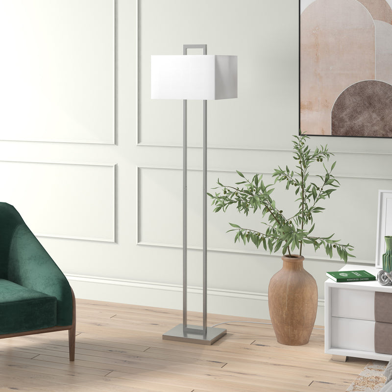 Home Outfitters 68" Nickel Traditional Shaped Floor Lamp With White Frosted Glass Rectangular Shade