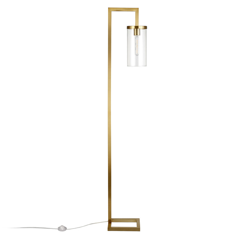Home Outfitters 67" Brass Reading Floor Lamp With Clear Transparent Glass Drum Shade