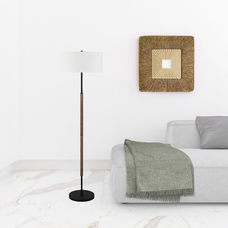 Home Outfitters 61" Black Two Light Floor Lamp With White Frosted Glass Drum Shade
