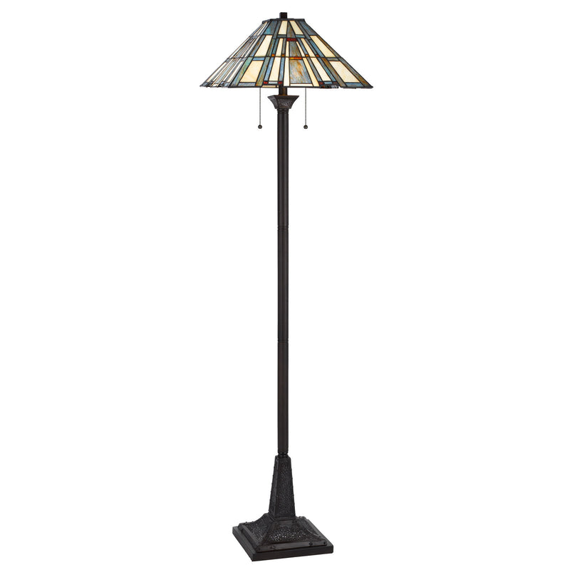 Home Outfitters 62" Bronze Two Light Traditional Shaped Floor Lamp With Gray and Ivory Abstract Tiffany Glass Empire Shade