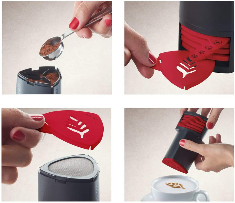 Aerolatte Cappuccino Artist, for Latte Coffee Art, Set of 6 Decorative Stencils, 4.75-inches, Black/Red