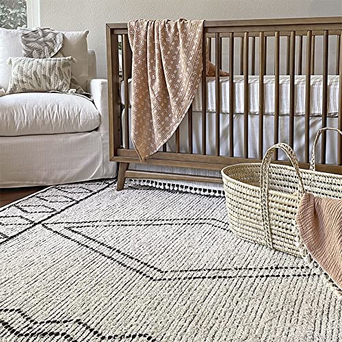 Crane Baby Nursery Décor, Wool Floor Rug for Boys and Girls, Boho Style, 5&