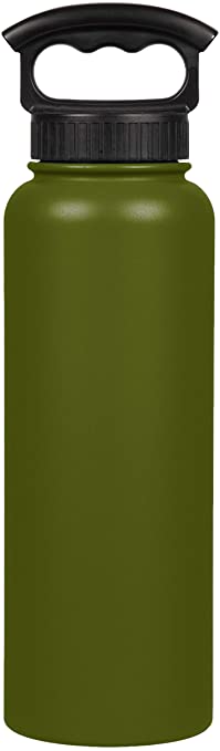 FIFTY/FIFTY Fifty/Fifty 40oz Sport Double Wall Vacuum Insulated Water Bottle Stainless Steel 3 Finger Outdoor recreation product, Olive Green