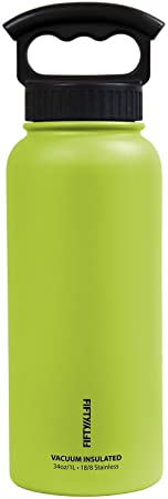 FIFTY/FIFTY Vacuum-Insulated Stainless Steel Bottle with Wide Mouth - 34 oz. Capacity - Lime Green