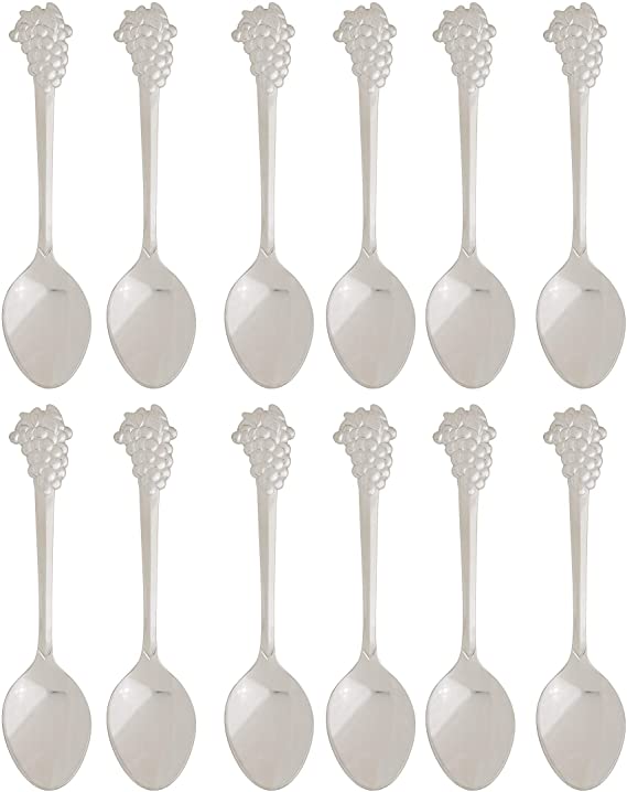 HIC Harold Import Co. 9/12, Stainless Steel, Demi Spoon Set, Grape Design, Set of 12