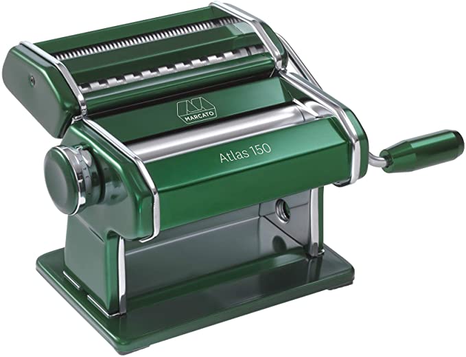 Marcato Atlas 150 Machine, Made in Italy, Green, Includes Pasta Cutter, Hand Crank, and Instructions