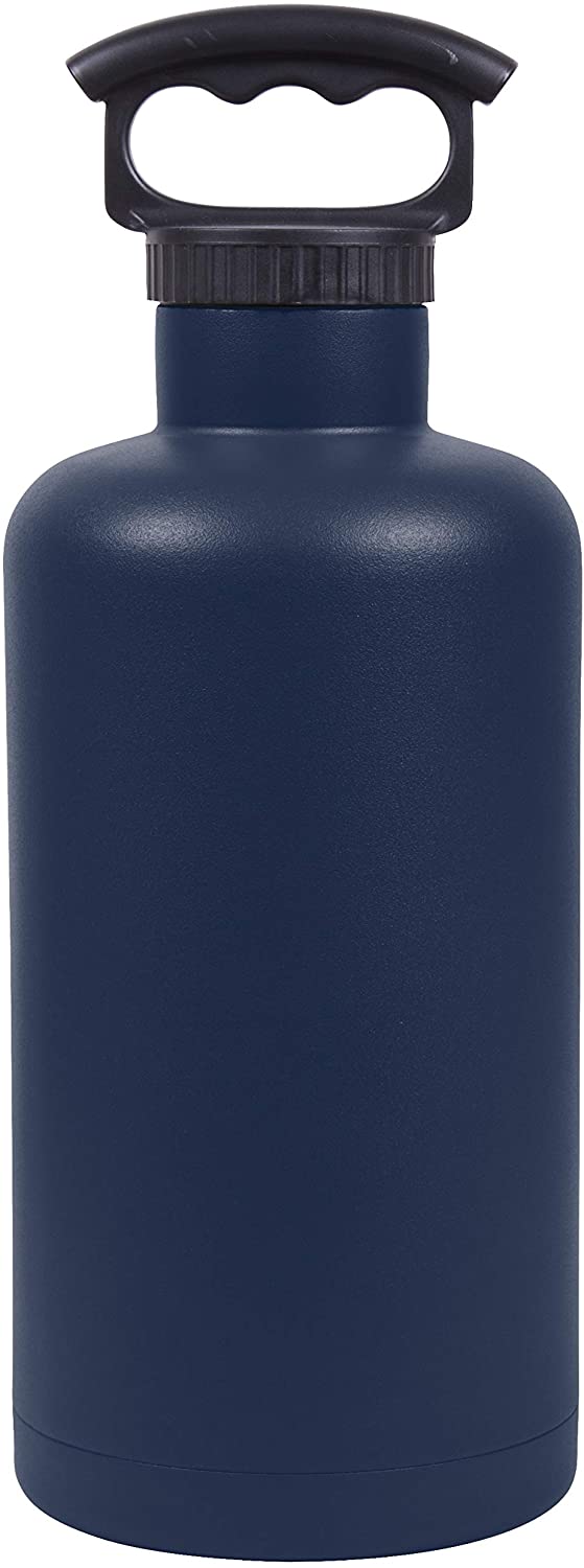 FIFTY/FIFTY V65001NB0 Growler, Double Wall Vacuum Insulated Water Bottle, Stainless Steel, 3 Finger Cap with Standard Top, 64 oz./1.9L, Navy