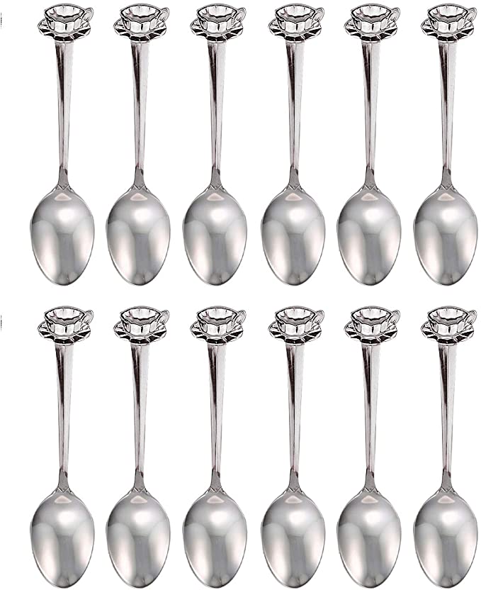 HIC Harold Import Co. Stainless Steel, Demi Spoon Set, Cup and Saucer Design, Set of 12