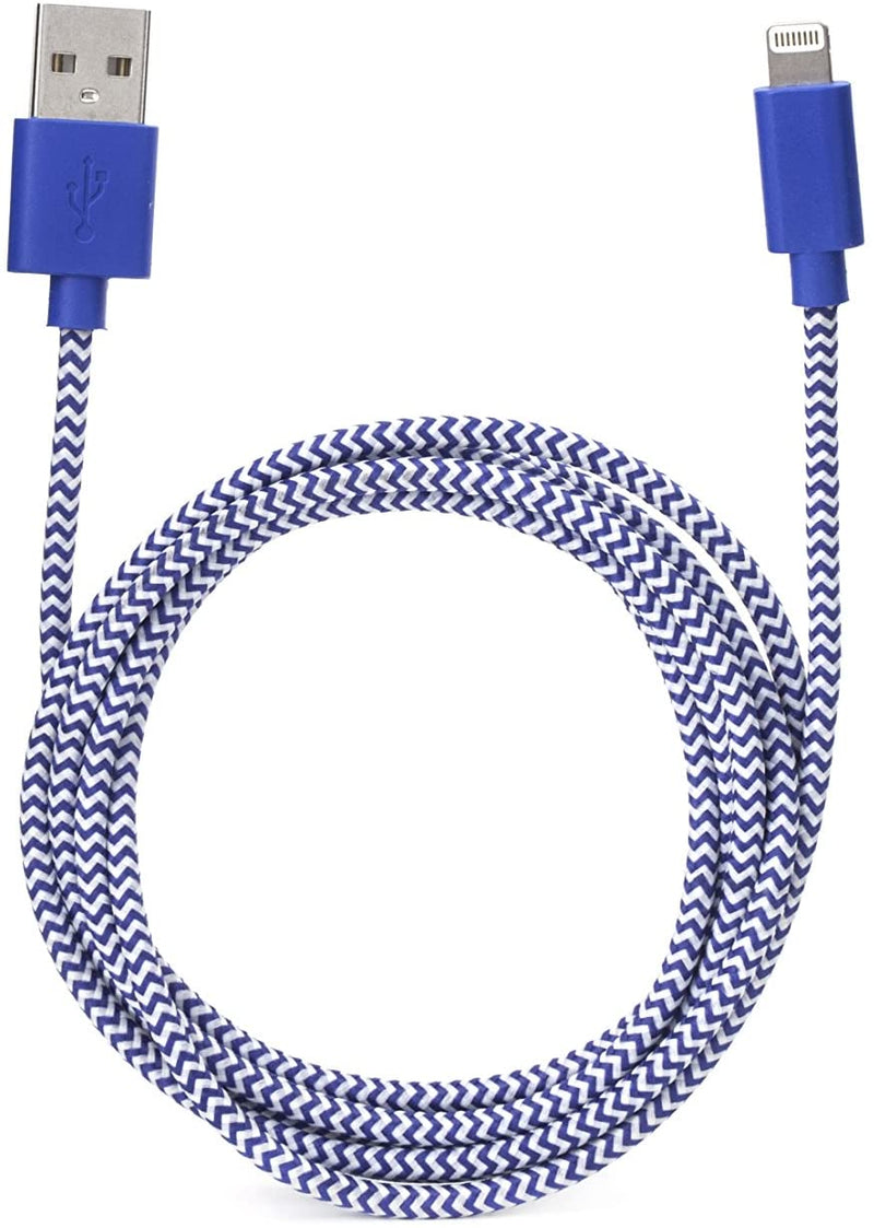 iPhone Lightning Black Cotton Braided Charging Cable, Blue
